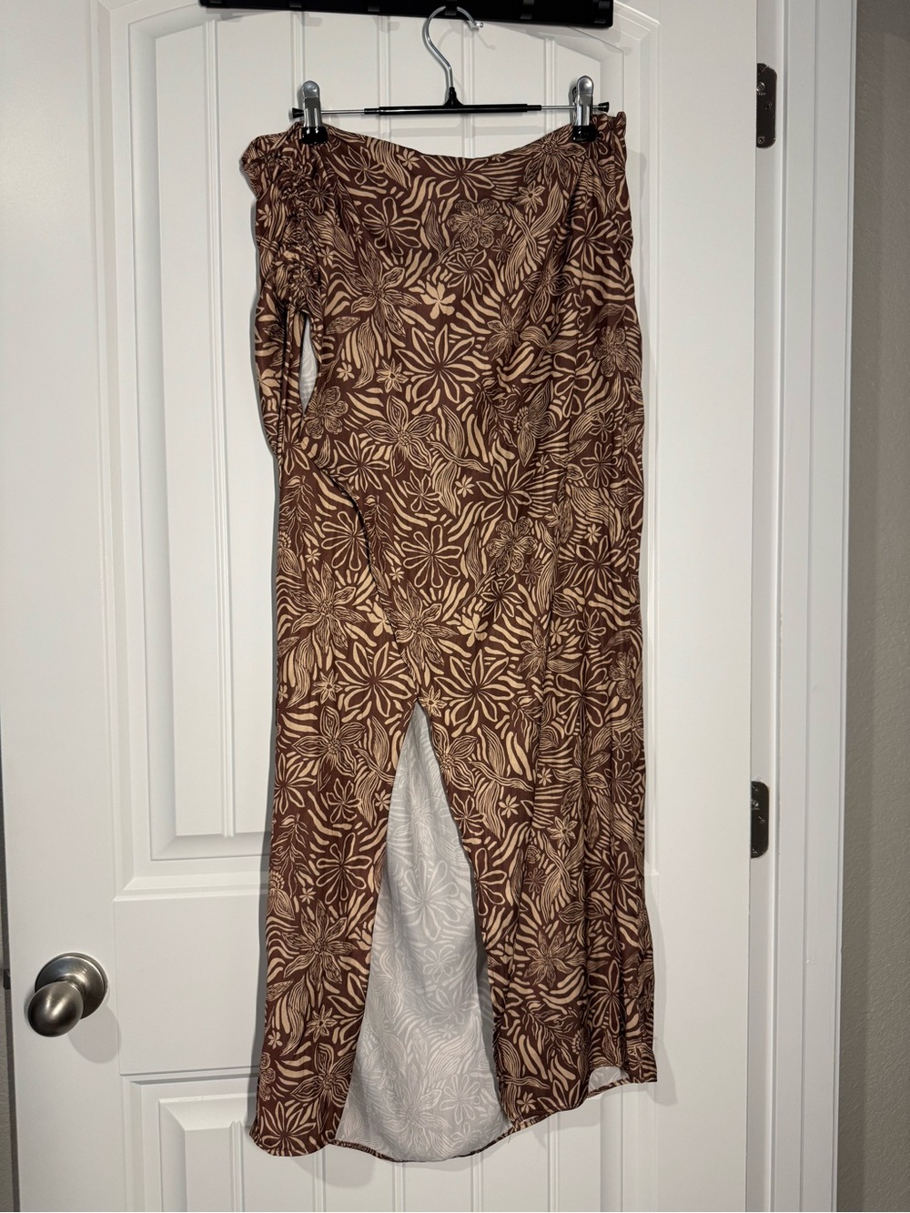 Free People Brown and Cream Floral Maxi Skirt with Front Split